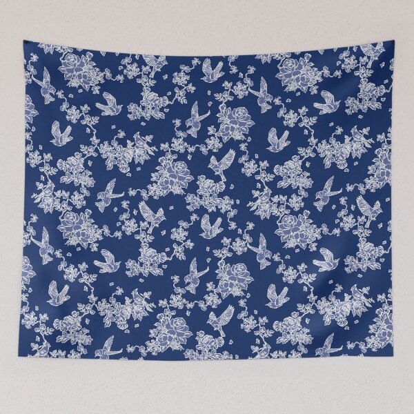 Item preview, blue and white birds with floral designed and sold by letsgow8th.