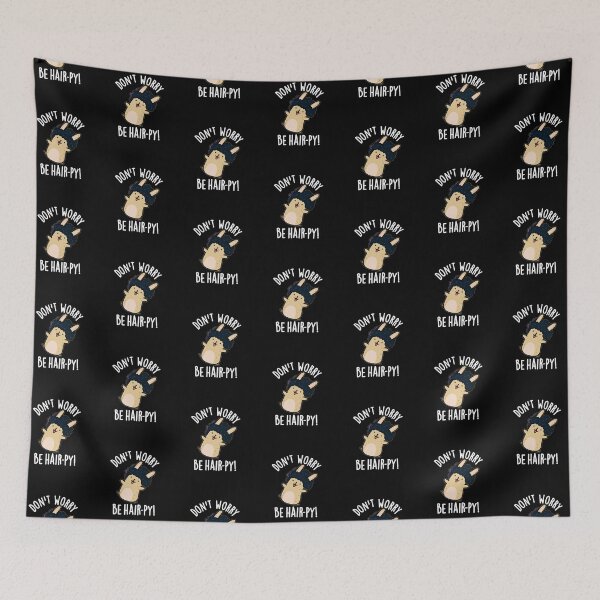 Item preview, Don't Worry Be Hair-py Funny Hair Puns (Dark BG) designed and sold by punnybone.