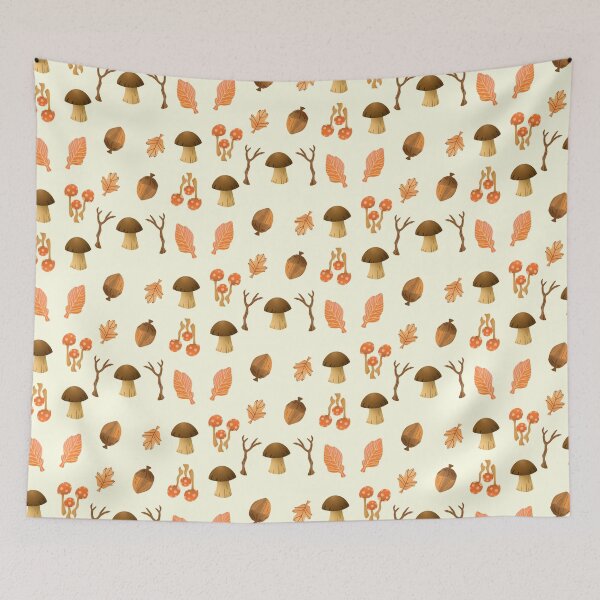 Item preview, Kawaii cottagecore fall mushroom, acorn, flower, and maple leaf sticker designed and sold by DozyJov.
