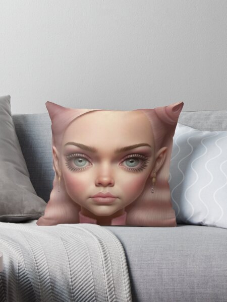 Pink Lady Doll Throw Pillow