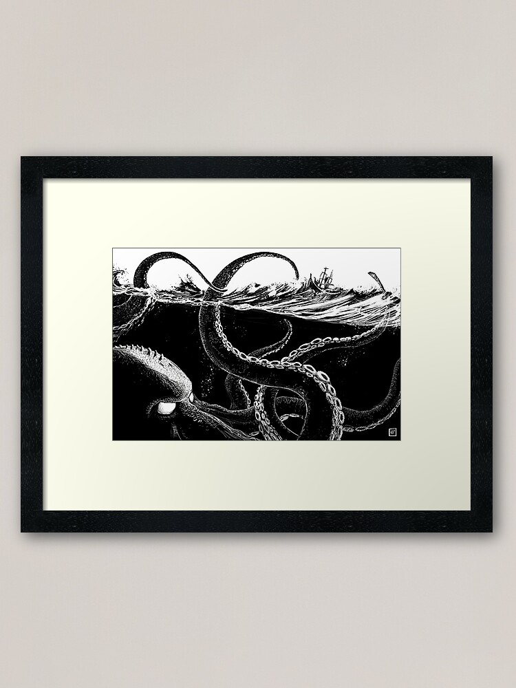 "Kraken Rules the Sea" Framed Art Print for Sale by hazytale Redbubble
