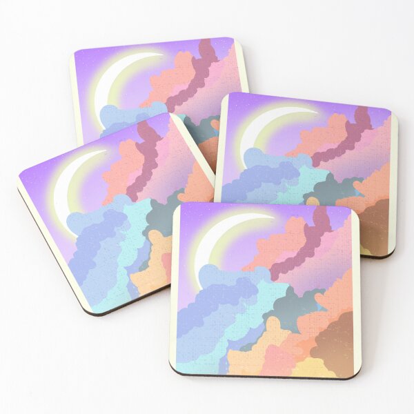 Item preview, Kawaii crescent moon over pastel color clouds designed and sold by DozyJov.