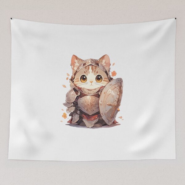 Item preview, Cute Kawaii Cat in Armor Art Young Warrior Kitty designed and sold by CozyKawaiiArt.