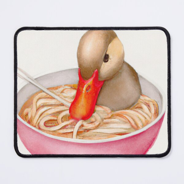 Item preview, Adorable duck sitting on a of bowl eating noodle-Edited AI generated art designed and sold by Frostp.