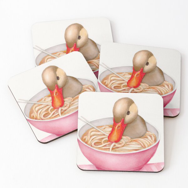Item preview, Adorable duck sitting on a of bowl eating noodle-Edited AI generated art designed and sold by Frostp.