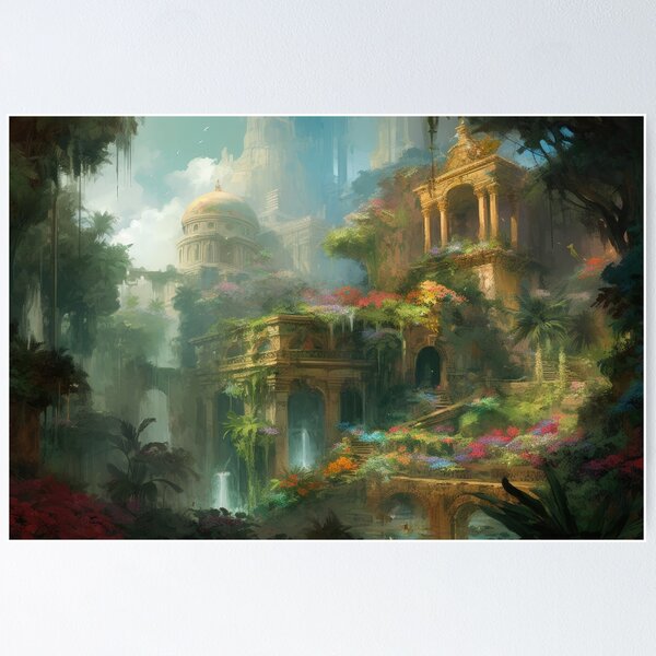 Item preview, Conté Painting Hanging Gardens of Babylon - Poster for antique art lovers, wall art, photo print, art print poster, Babylon designed and sold by VilescytheArt.