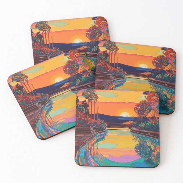 Item preview, Dreamy Poolside Sunset - Abstract Psychedelic Art Print designed and sold by OdysseyArtworks.