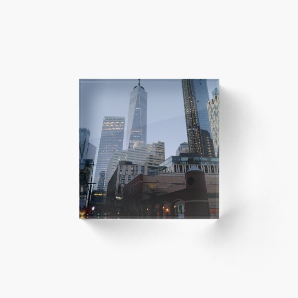 Street, City, Buildings, Photo, Day, Trees, New York, Manhattan, Brooklyn Acrylic Block