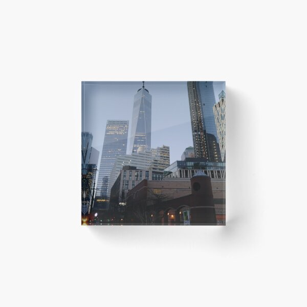 Street, City, Buildings, Photo, Day, Trees, New York, Manhattan, Brooklyn Acrylic Block