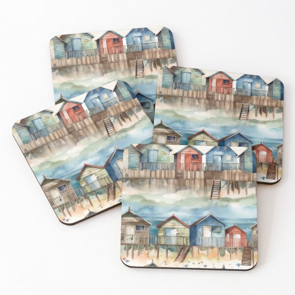 Item preview, Watercolor Beach Huts designed and sold by pinkal.