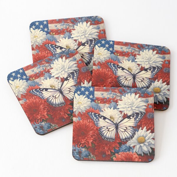 Item preview, Vintage USA flag butterfly flowers designed and sold by ColourfulAnni.