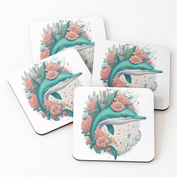 Item preview, Vintage Ocean Serenade: Serene Dolphin in a Timeless Blossoming Seascape designed and sold by Ceemko's Vintage Corner.