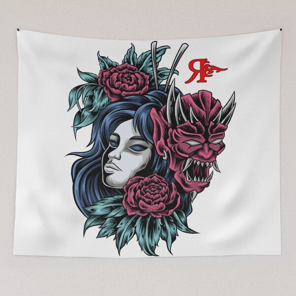 Aperçu de l'œuvre ROGUE GIRL ONI MASQUE TATOUAGE ART créée et vendue par Rogueclothes.