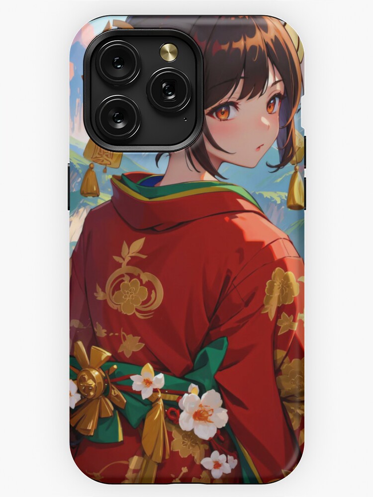Anime girl in red kimono sticker, cherry blossoms, anime girl  portrait,Japanese traditional costume, anime fan art Sticker for Sale by  DeepikaSingh