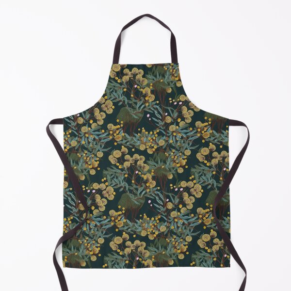 Item preview, Beautiful Native Australian wallpaper for bookcovers and homewares. Dense branches of eucalypt leaves with wattle buds and blossoms on dark background 6 designed and sold by NatTex.