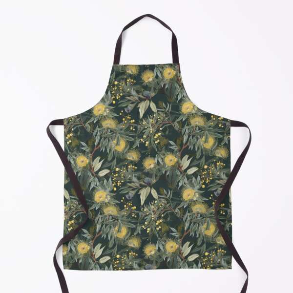 Item preview, Beautiful Native Australian wallpaper for bookcovers and homewares. Dense branches of eucalypt leaves with wattle buds and blossoms on dark background 9 designed and sold by NatTex.
