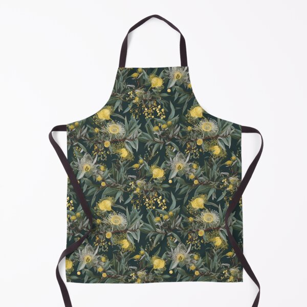 Item preview, Beautiful Native Australian wallpaper for bookcovers and homewares. Dense branches of eucalypt leaves with wattle buds and blossoms on dark background 10 designed and sold by NatTex.