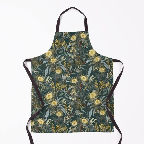 Item preview, Beautiful Native Australian wallpaper for bookcovers and homewares. Dense branches of eucalypt leaves with wattle buds and blossoms on dark background 11 designed and sold by NatTex.