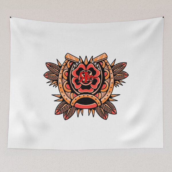 Aperçu de l'œuvre ROGUE FER À CHEVAL & ROSE TATOUAGE ART créée et vendue par Rogueclothes.