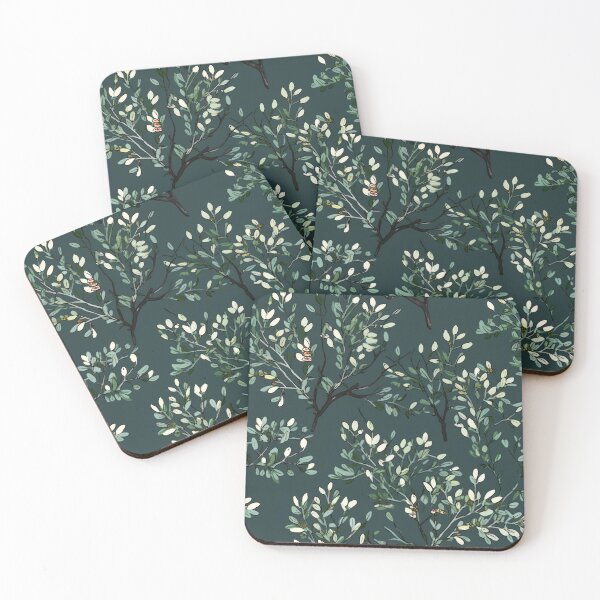 Item preview, Beautiful Native Australian wallpaper for bookcovers and homewares. Tea tree branches and flowers with twisted trunks on a dark background 5 designed and sold by NatTex.