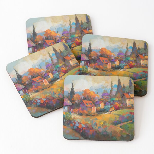 Item preview, Countryside village at sunset designed and sold by Red Witch Art.