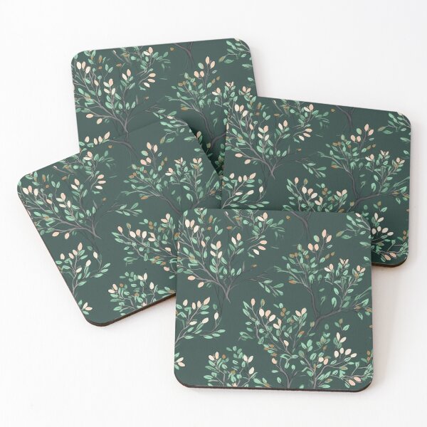 Item preview, Beautiful Native Australian wallpaper for bookcovers and homewares. Tea tree branches and flowers with twisted trunks on a dark background 8 designed and sold by NatTex.