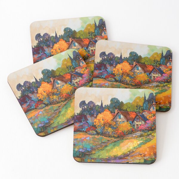 Item preview, Countryside village at sunset 1 designed and sold by Red Witch Art.