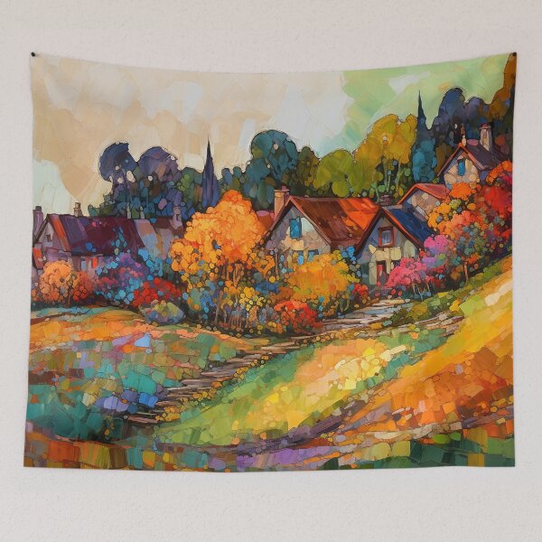 Item preview, Countryside village at sunset 1 designed and sold by Red Witch Art.