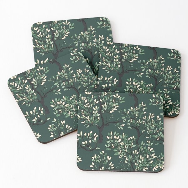 Item preview, Beautiful Native Australian wallpaper for bookcovers and homewares. Tea tree branches and flowers with twisted trunks on a dark background 11 designed and sold by NatTex.