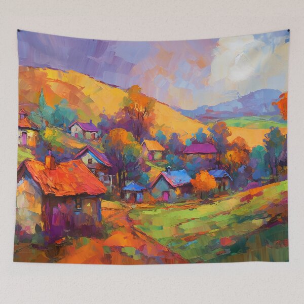 Item preview, Countryside village at sunset 2 designed and sold by Red Witch Art.