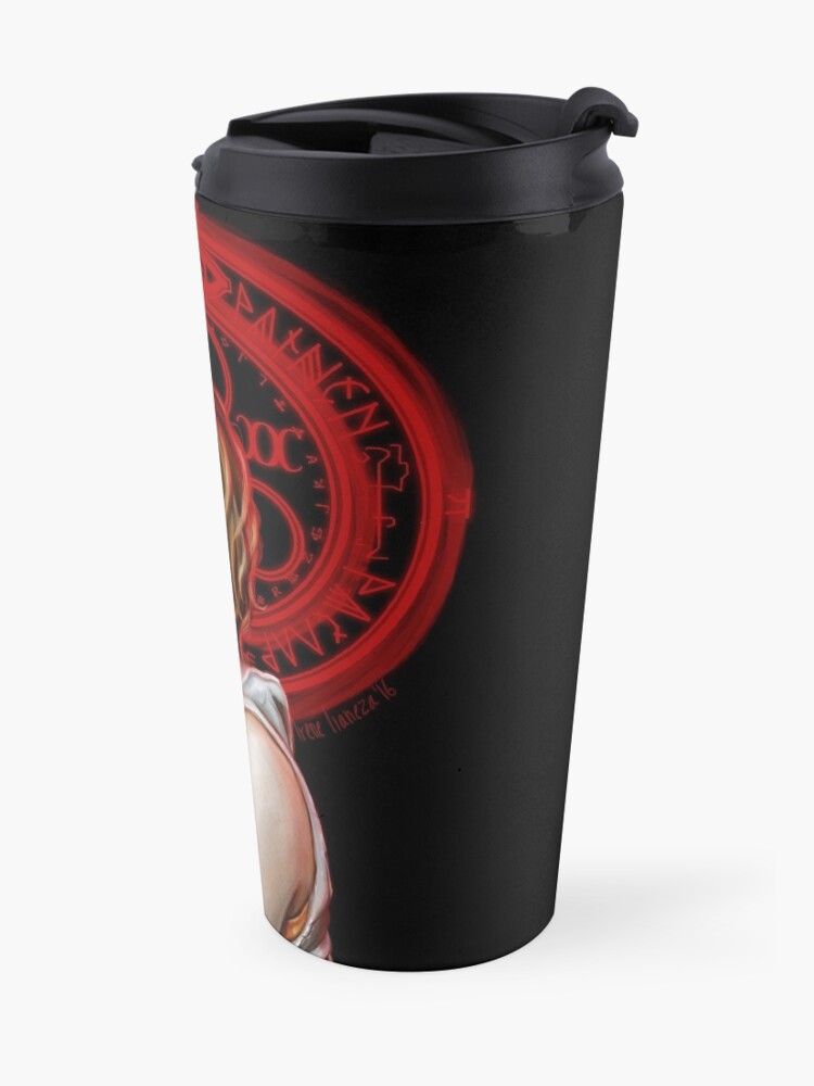 Alternate view of Our Lady of Chaotic Justice Travel Mug