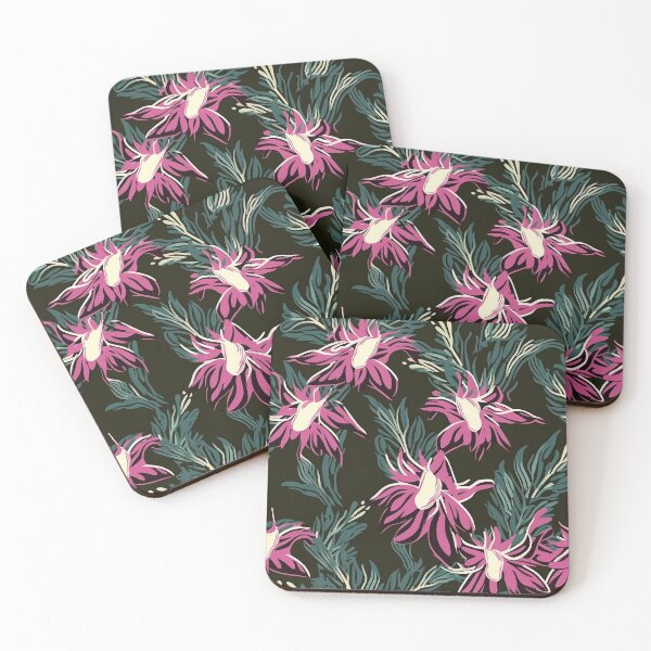 Item preview, Beautiful Native Australian wallpaper for bookcovers and homewares. Coastal Pigface flowers a dark background with kangaroo paw and salt bush 2 designed and sold by NatTex.