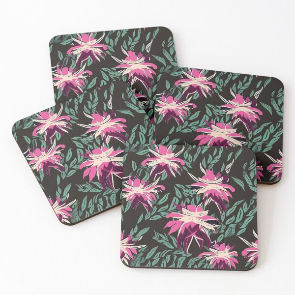 Item preview, Beautiful Native Australian wallpaper for bookcovers and homewares. Coastal Pigface flowers a dark background with kangaroo paw and salt bush 3 designed and sold by NatTex.