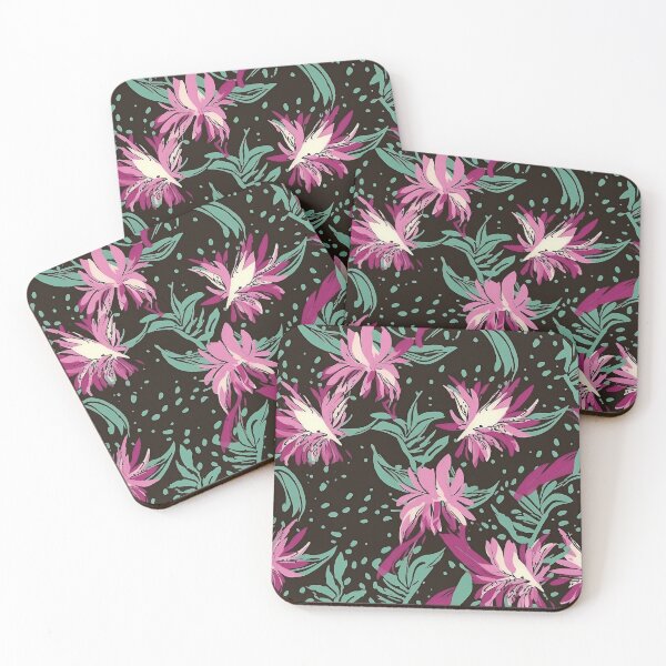 Item preview, Beautiful Native Australian wallpaper for bookcovers and homewares. Coastal Pigface flowers a dark background with kangaroo paw and salt bush 4 designed and sold by NatTex.