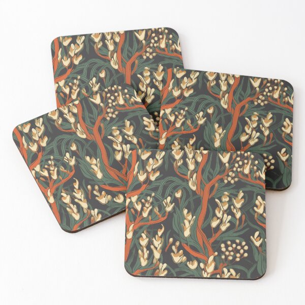 Item preview, Beautiful Native Australian wallpaper for bookcovers and homewares. Coastal Pigface flowers a dark background with kangaroo paw and salt bush 5 designed and sold by NatTex.