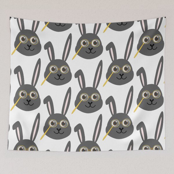 Item preview, Bunny with glasses, rabbit with glasses, vintage, endless pattern, gray, Grey White And Black designed and sold by bubbley2021.