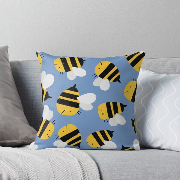 Item preview, Cute Chunky Smiling Bumble Bees Flying on a Blue Background  - shw1049 a designed and sold by Shiny Happy World.
