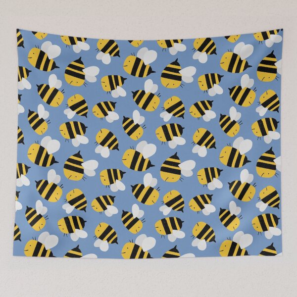Item preview, Cute Chunky Smiling Bumble Bees Flying on a Blue Background  - shw1049 a designed and sold by Shiny Happy World.