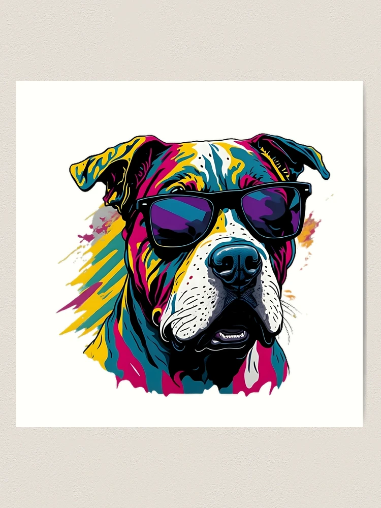 絵画 PITBULL  27x51cm Pitbull with sunglasses in Pop Art style with explosion of