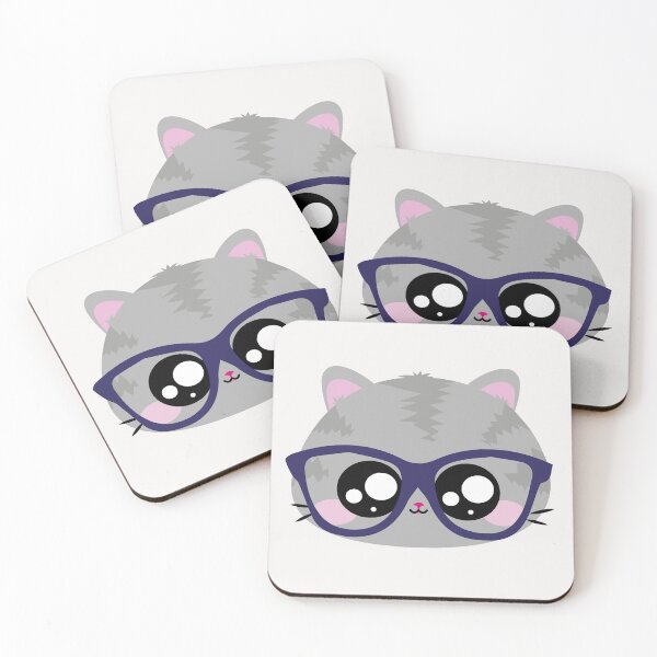Item preview, Gato cinza de óculos Kawaii - Gato e óculos designed and sold by GirlaineSQ.