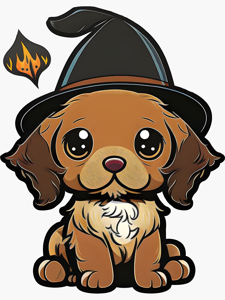 Cute Puppy in a Wizard Hat Whimsical Pet Art