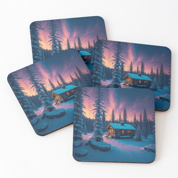 Item preview, Boreal Forest Landscapes with Wooden Cabins, Ai Generated Art designed and sold by AiGens.