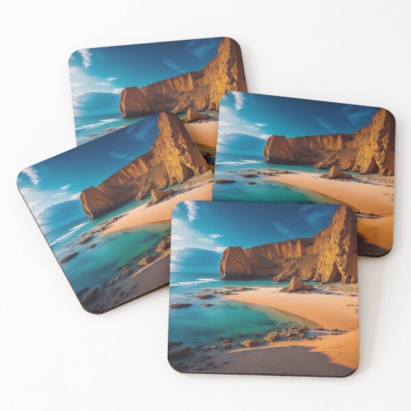Item preview, A sandy beach nestled between the rocky cliffs, Ai Generated Art designed and sold by AiGens.