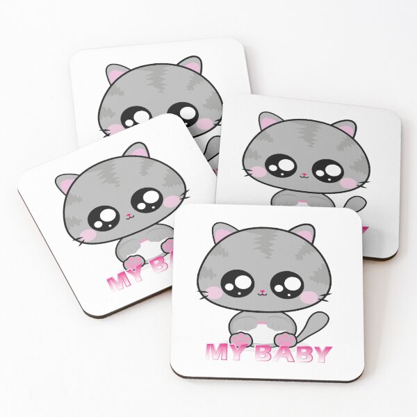 Item preview, Baby Cat, Gatinho preto e branco com bochechas rosadas, com olhos brilhantes sentados com as patinhas para cima esperando por colo. kawaii designed and sold by GirlaineSQ.