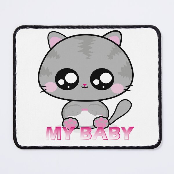 Item preview, Baby Cat, Gatinho preto e branco com bochechas rosadas, com olhos brilhantes sentados com as patinhas para cima esperando por colo. kawaii designed and sold by GirlaineSQ.