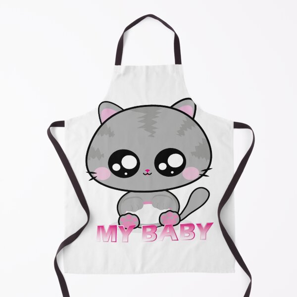 Item preview, Baby Cat, Gatinho preto e branco com bochechas rosadas, com olhos brilhantes sentados com as patinhas para cima esperando por colo. kawaii designed and sold by GirlaineSQ.