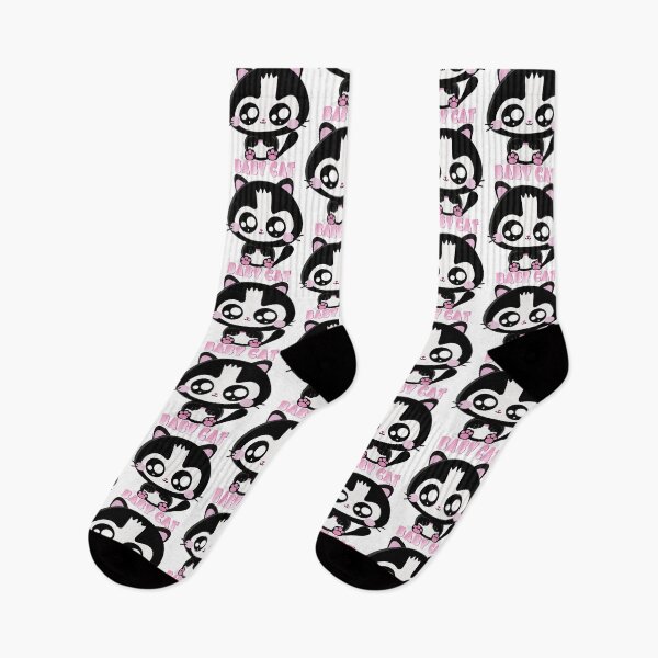 Item preview, Baby Cat Gatinho preto e branco com bochechas rosadas, kawaii designed and sold by GirlaineSQ.