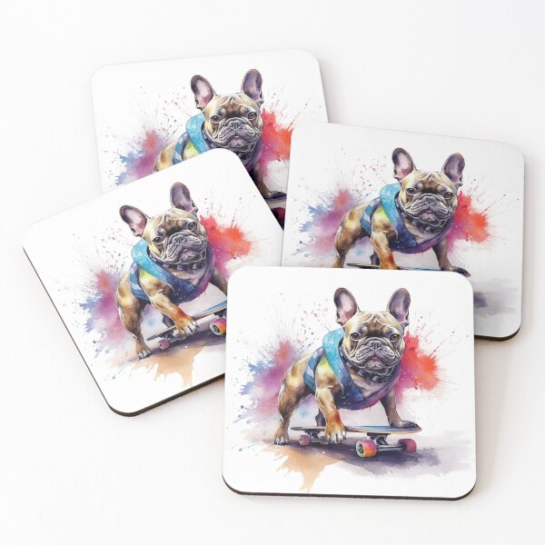 Item preview, watercolor skater bulldog designed and sold by Polnorandco.