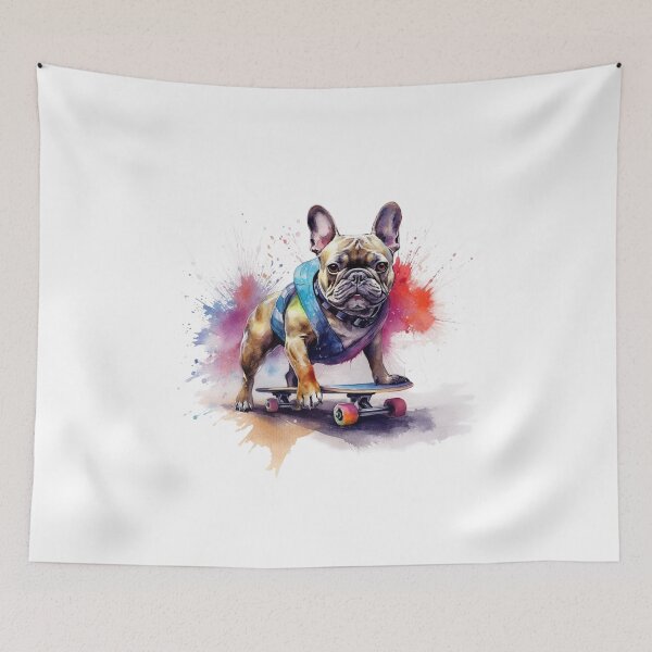 Item preview, watercolor skater bulldog designed and sold by Polnorandco.