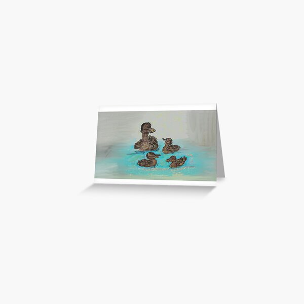 Duck & ducklings, canal cruising British wild birds waterfowl wildlife Greeting Card